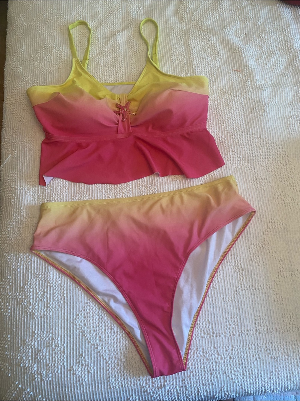 SHEIN Yellow to Pink Ombre Peplum Bikini Set